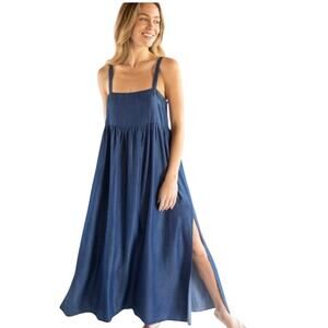 NWT NATURAL LIFE Women’s Blue Chambray Side Slit Maxi Tank Dress XL